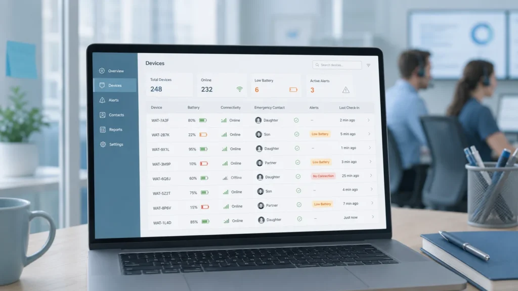 Remote management dashboard for elderly safety watches