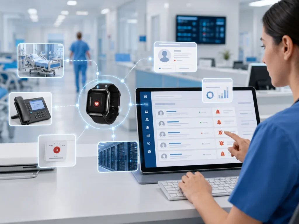 Medical alert watch integration with hospital and nurse call systems