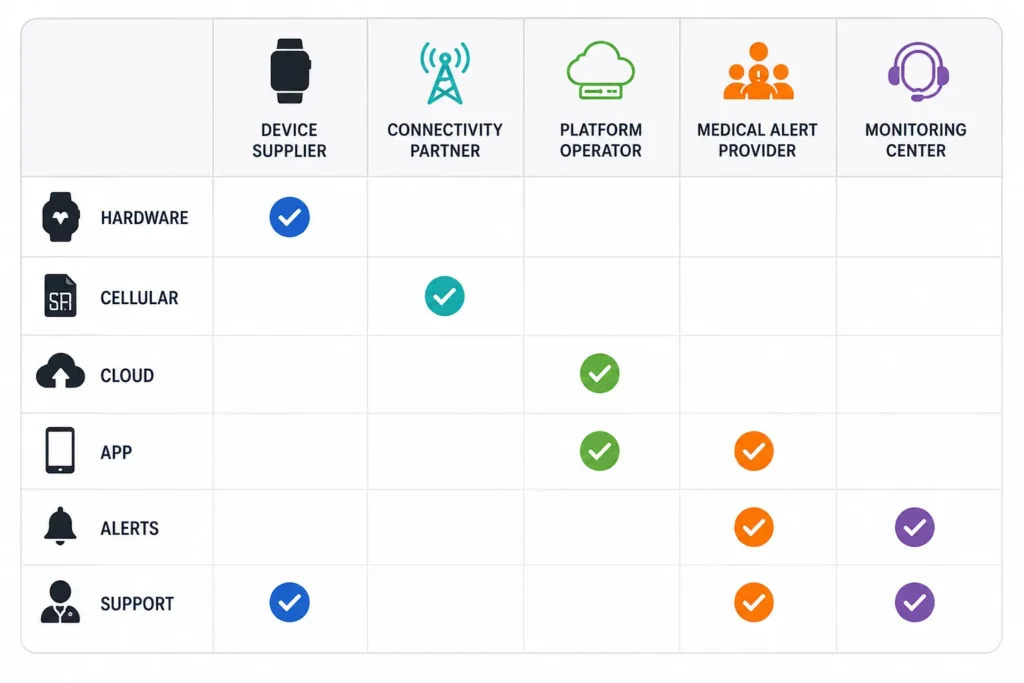 Medical alert watch service responsibility matrix
