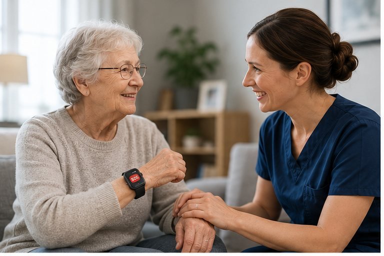 Smart watch for seniors with fall detection in a care program