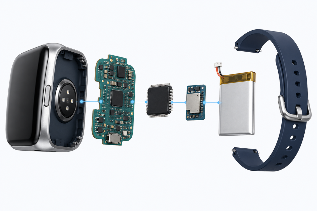 Main components inside a wearable health monitoring device