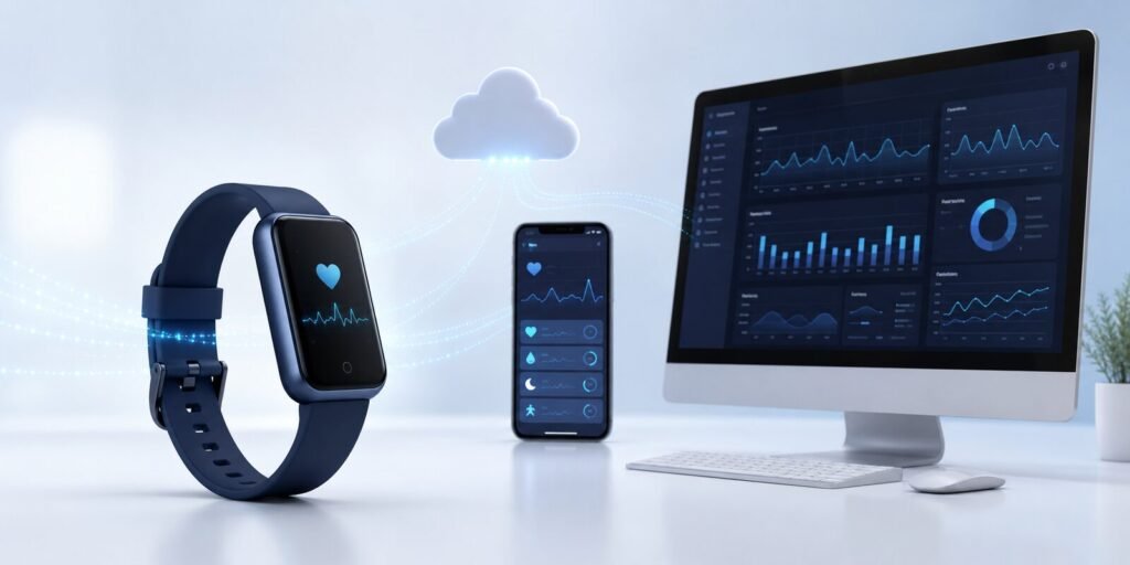 Wearable health monitoring device connected to an app and cloud platform