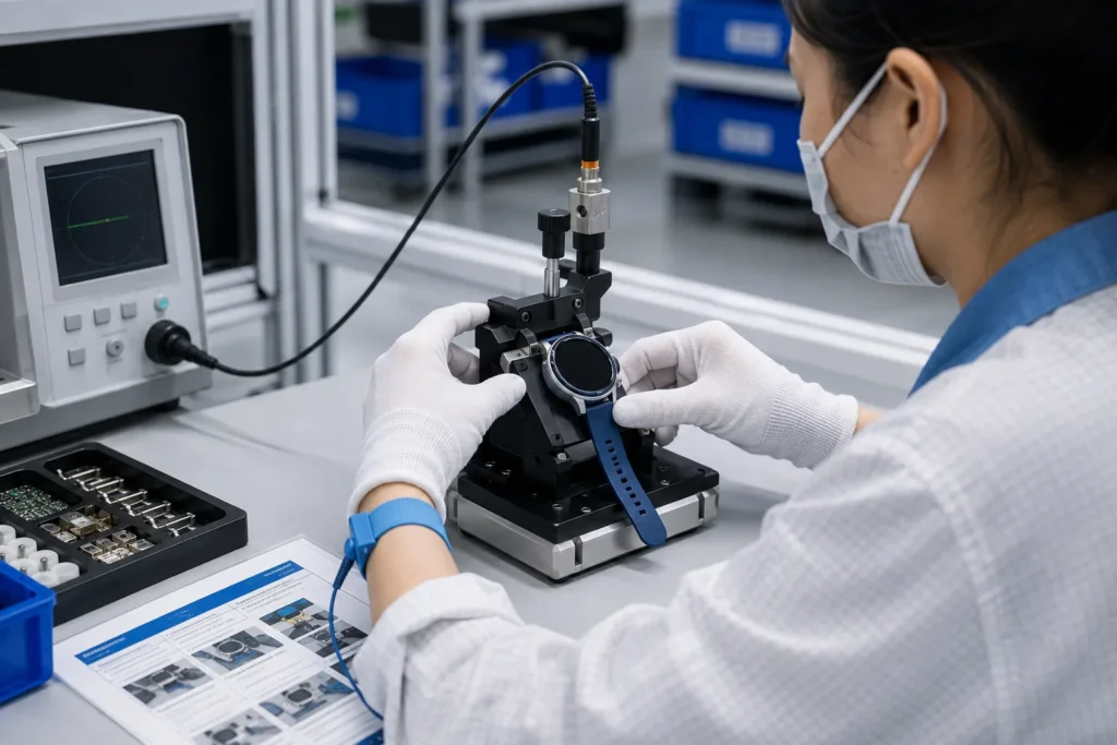 Wearable device production testing and quality control