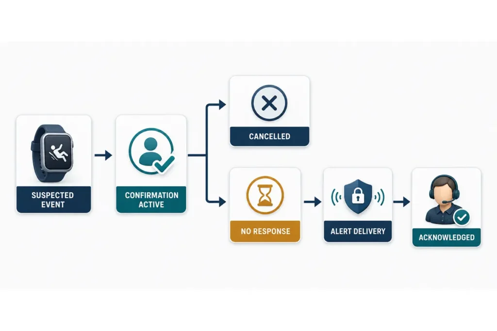 Fall detection watch alert confirmation workflow