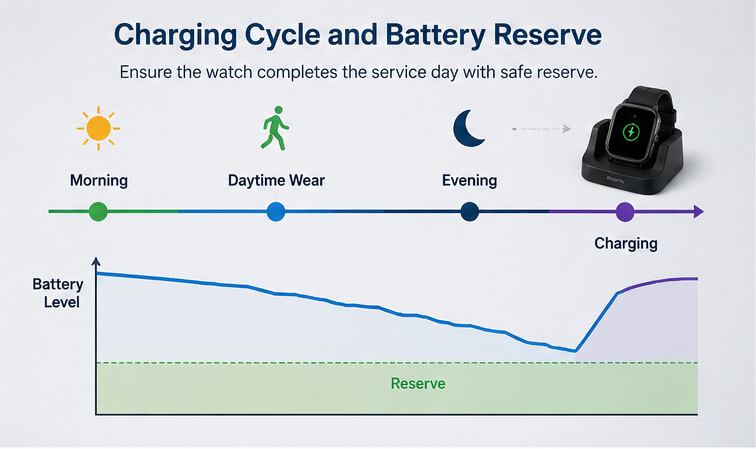 medical alert watch charging cycle reserve