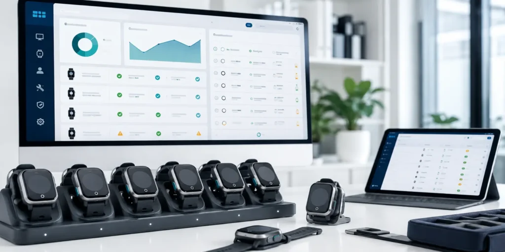 Medical alert watch fleet connected to a device management platform