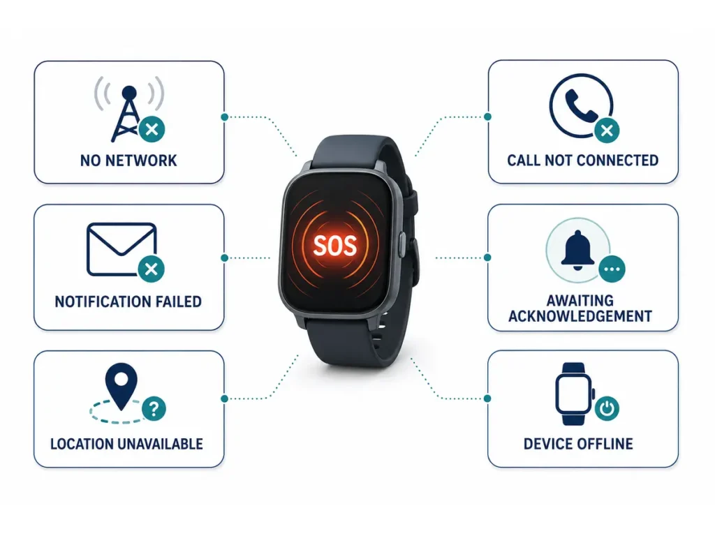 SOS smartwatch failure states and fallback actions