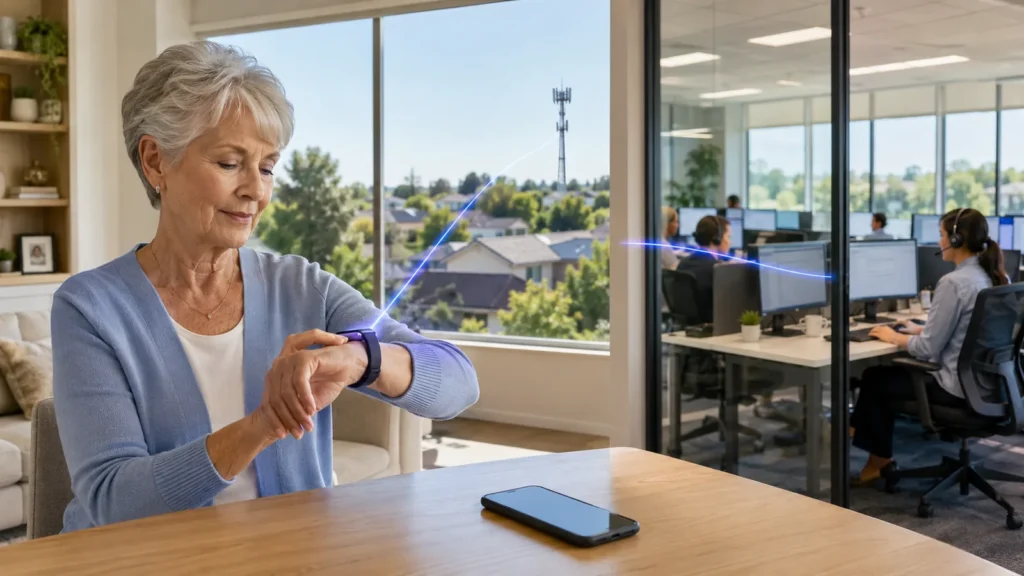 Standalone 4G medical alert smartwatch connecting directly to a mobile network and monitoring service without a paired phone