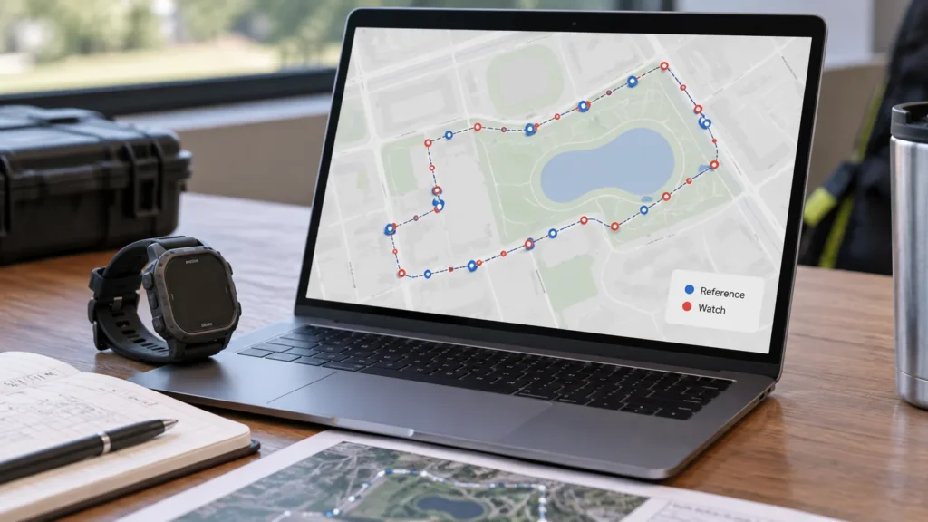 GPS watch location test results compared with reference positions