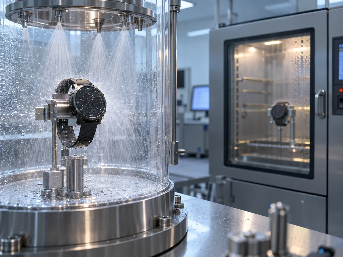 Smartwatch environmental reliability testing including water resistance and temperature testing