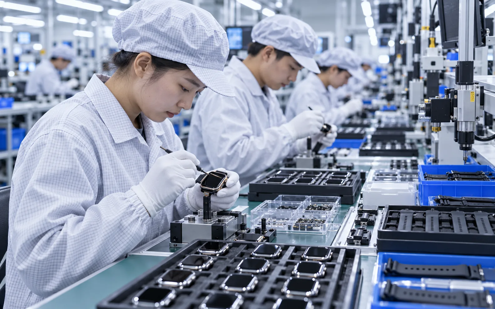 Smartwatch precision assembly at WearIntell factory