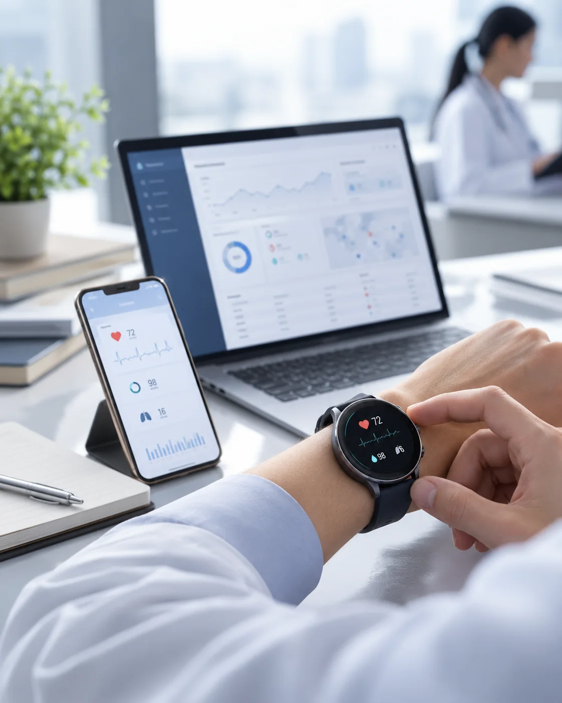 Smart watch connected to a mobile app and monitoring platform
