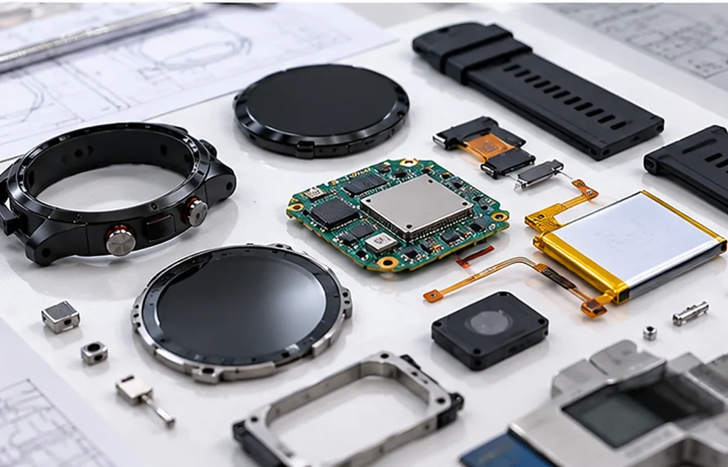 Smartwatch enclosure, circuit board, and battery components for custom hardware development