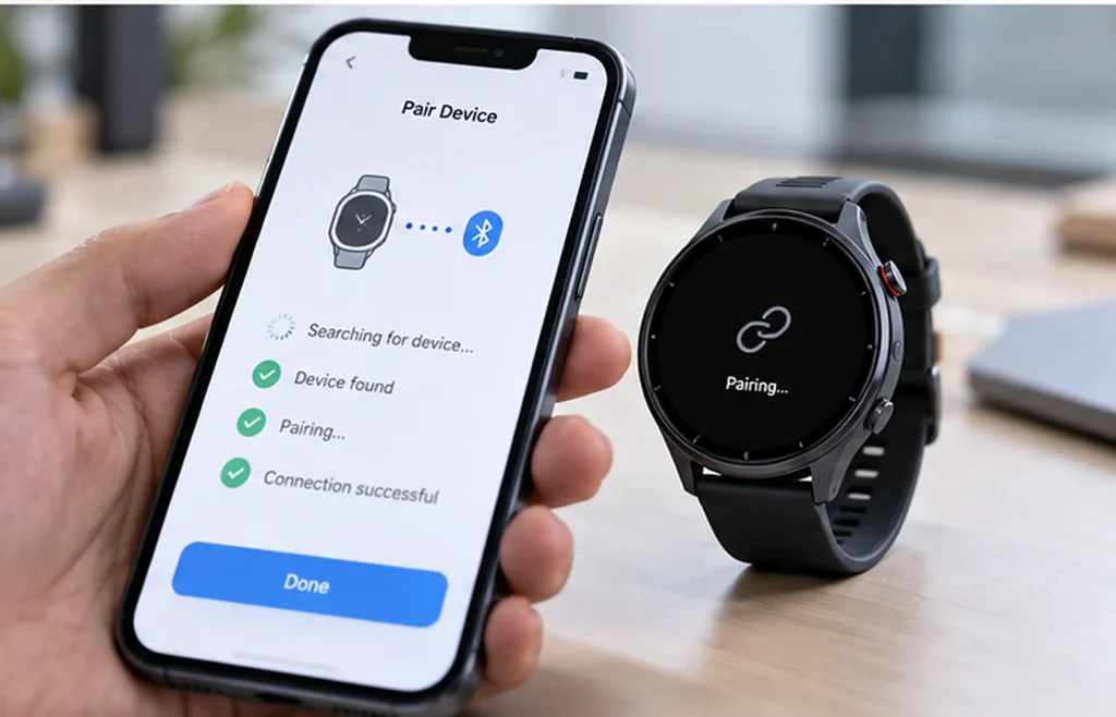 Smartwatch paired with a mobile application through a supported SDK