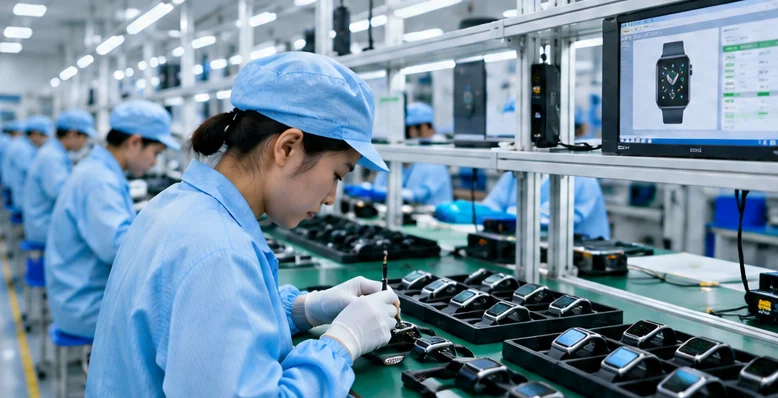 Illustration of smartwatch production and assembly operations